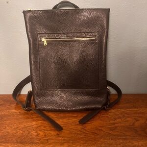 Laptop backpack black pebbled leather Portland leather